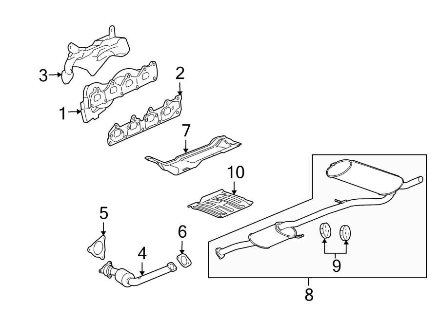 1EXHAUST SYSTEM. EXHAUST COMPONENTS. MANIFOLD.https://images.simplepart.com/images/parts/motor/fullsize/IH08215.png