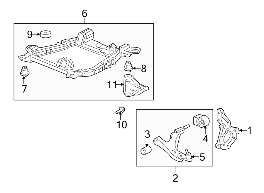 Diagram FRONT SUSPENSION. SUSPENSION COMPONENTS. for your 2005 GMC Envoy SLE Sport Utility 4.2L Vortec 6 cylinder A/T RWD 