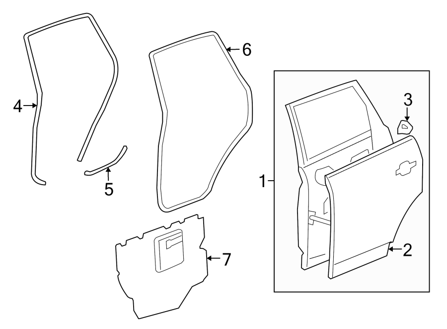 Diagram REAR DOOR. DOOR & COMPONENTS. for your 2013 Chevrolet Spark   