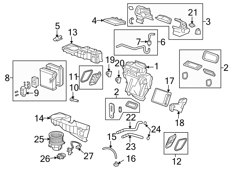 Diagram Air conditioner & heater. Engine / transaxle. Evaporator & heater components. for your 2017 Chevrolet Spark   