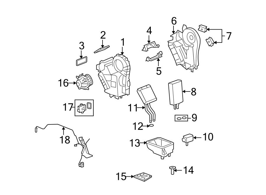 Diagram AIR CONDITIONER & HEATER. EVAPORATOR & HEATER COMPONENTS. for your 2005 Chevrolet Avalanche 1500 Base Crew Cab Pickup Fleetside  