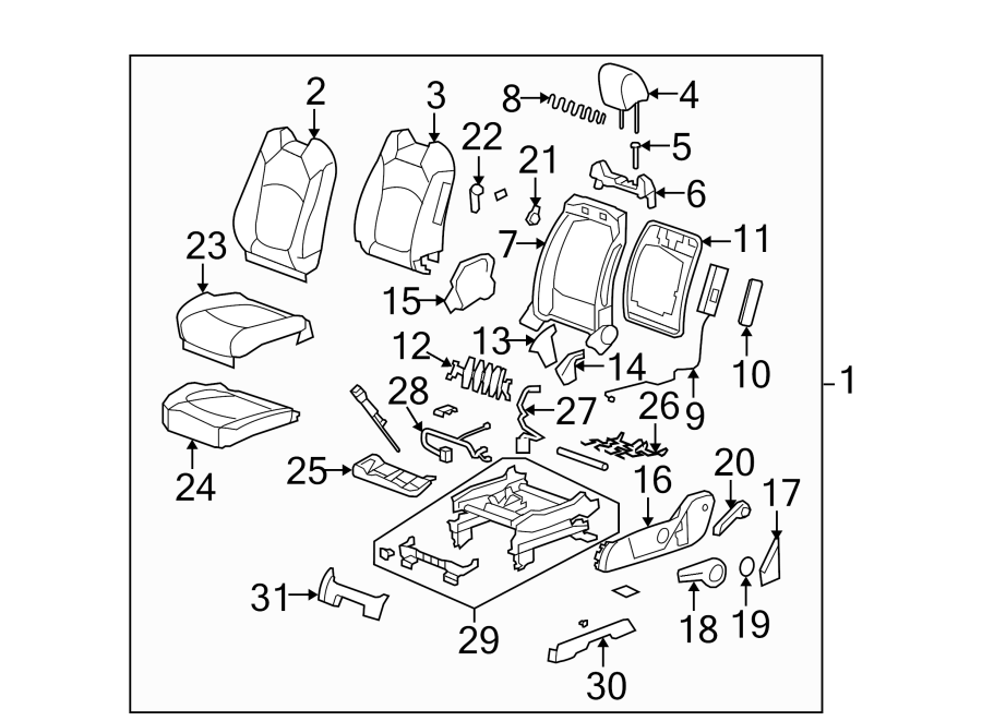 Diagram SEATS & TRACKS. DRIVER SEAT COMPONENTS. for your 2018 Cadillac ATS Base Coupe 2.0L Ecotec M/T RWD 