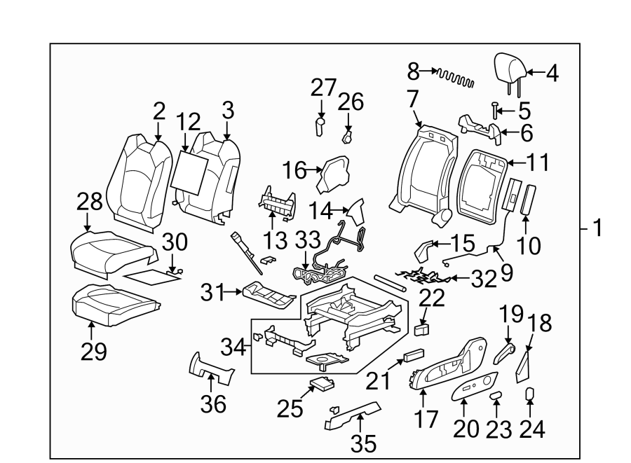 Diagram SEATS & TRACKS. DRIVER SEAT COMPONENTS. for your 2018 Cadillac ATS Base Coupe 2.0L Ecotec M/T RWD 