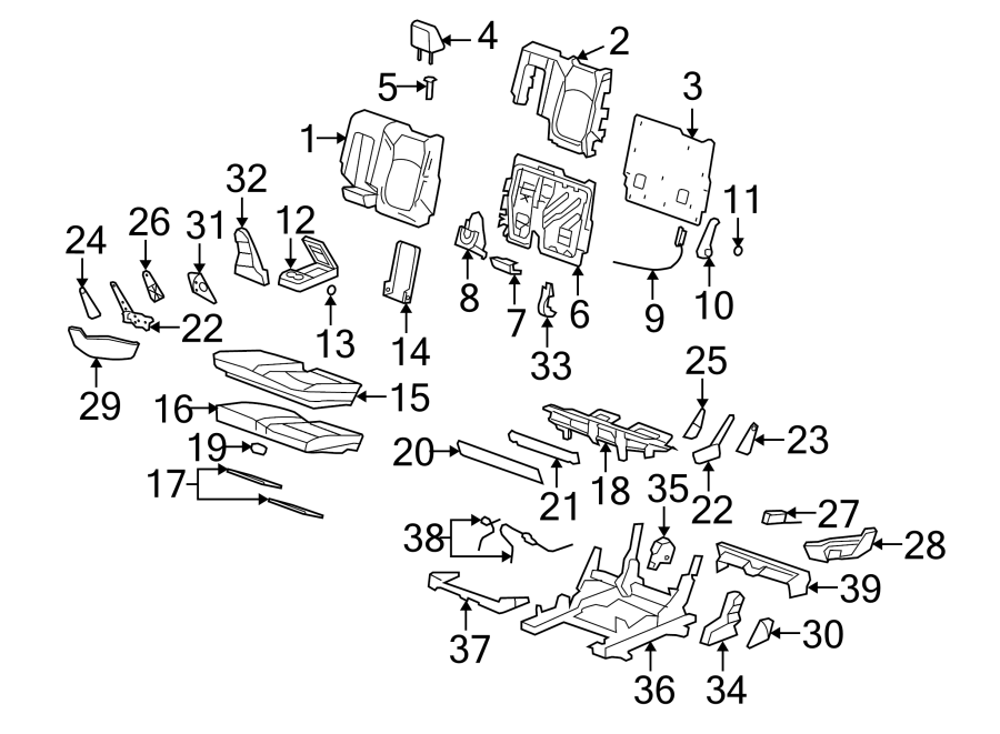 Diagram SEATS & TRACKS. SECOND ROW SEATS. for your 2015 GMC Yukon XL   