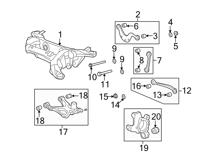 Diagram REAR SUSPENSION. SUSPENSION COMPONENTS. for your 2019 GMC Sierra 2500 HD 6.6L Duramax V8 DIESEL A/T RWD Base Extended Cab Pickup Fleetside 