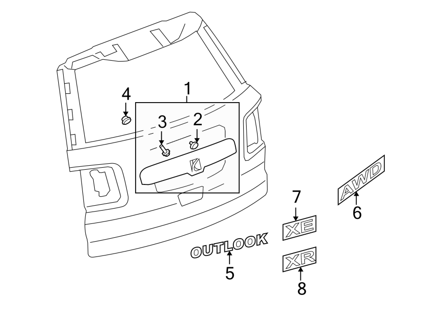 Diagram LIFT GATE. EXTERIOR TRIM. for your 2020 Chevrolet Spark 1.4L Ecotec M/T ACTIV Hatchback 