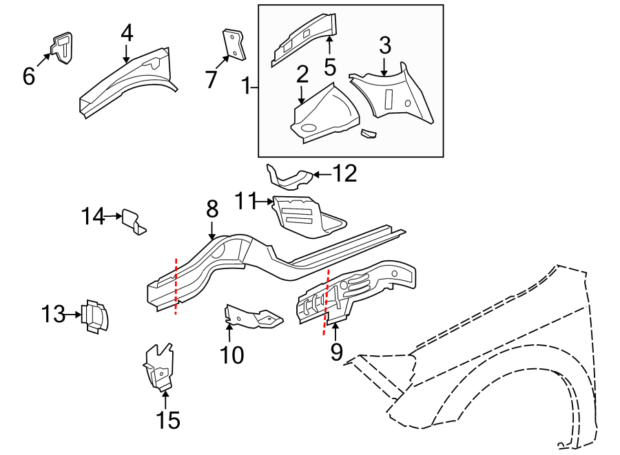 Diagram FENDER. STRUCTURAL COMPONENTS & RAILS. for your 2011 GMC Sierra 2500 HD 6.6L Duramax V8 DIESEL A/T 4WD SLE Standard Cab Pickup 