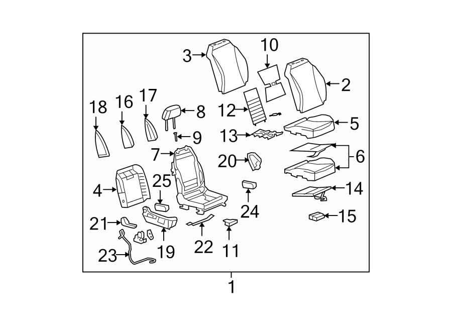 Diagram SEATS & TRACKS. FRONT SEAT COMPONENTS. for your 2005 Chevrolet Express 3500   