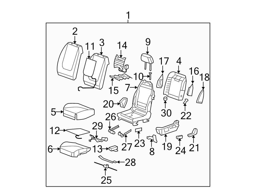 Diagram SEATS & TRACKS. FRONT SEAT COMPONENTS. for your 2005 Chevrolet Express 1500   