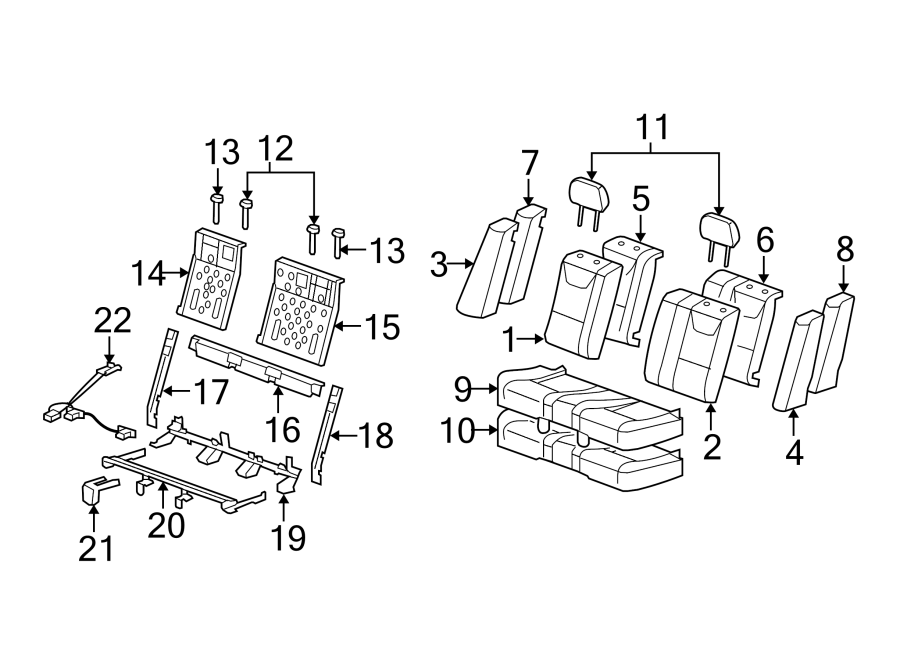 Diagram SEATS & TRACKS. REAR SEAT COMPONENTS. for your 2005 Chevrolet Express 3500   