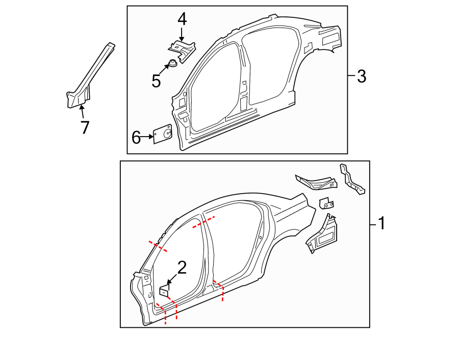 Diagram PILLARS. ROCKER & FLOOR. UNISIDE. for your 2021 GMC Sierra 2500 HD  SLE Extended Cab Pickup Fleetside 