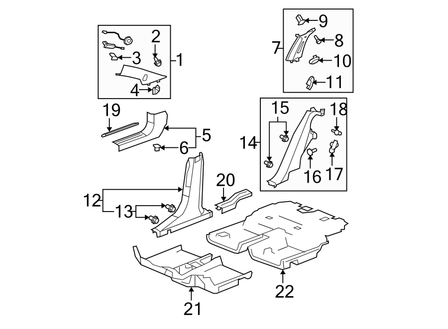 Diagram PILLARS. ROCKER & FLOOR. INTERIOR TRIM. for your 2005 Chevrolet Express 2500   