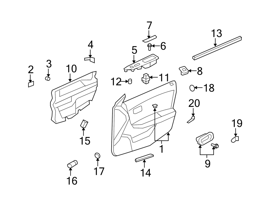 Diagram FRONT DOOR. INTERIOR TRIM. for your 2002 GMC Sierra 3500 6.0L Vortec V8 M/T RWD Base Extended Cab Pickup Fleetside 