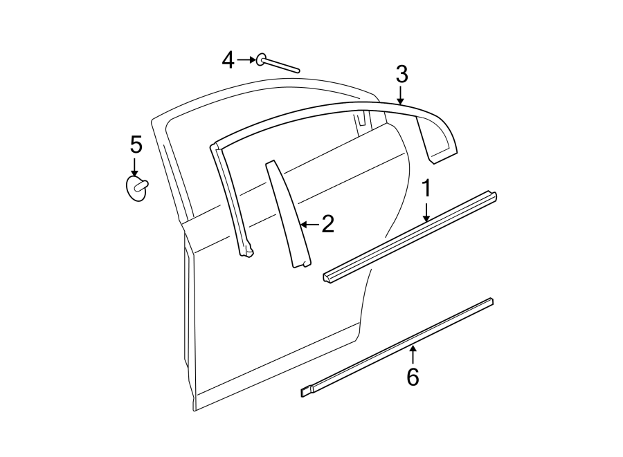 Diagram REAR DOOR. EXTERIOR TRIM. for your 2021 Chevrolet Camaro  LT1 Coupe 