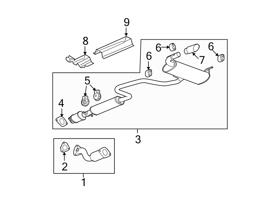 Diagram EXHAUST SYSTEM. EXHAUST COMPONENTS. for your 1992 Chevrolet K3500  Scottsdale Extended Cab Pickup Fleetside 6.5L V8 DIESEL A/T 