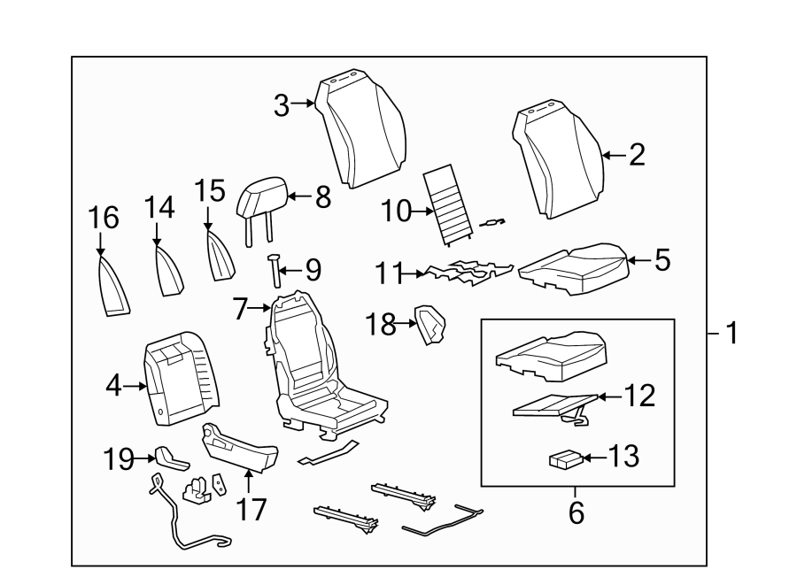 Diagram SEATS & TRACKS. FRONT SEAT COMPONENTS. for your 2005 Chevrolet Express 1500   