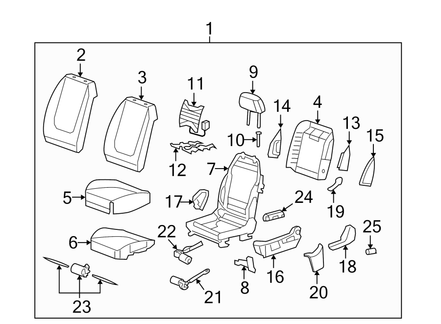 Diagram SEATS & TRACKS. FRONT SEAT COMPONENTS. for your 2005 Chevrolet Express 3500   