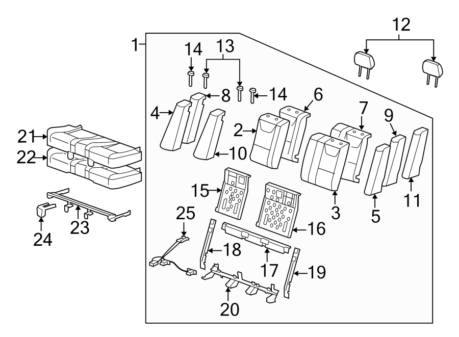 Diagram SEATS & TRACKS. REAR SEAT COMPONENTS. for your 2005 Chevrolet Express 3500   