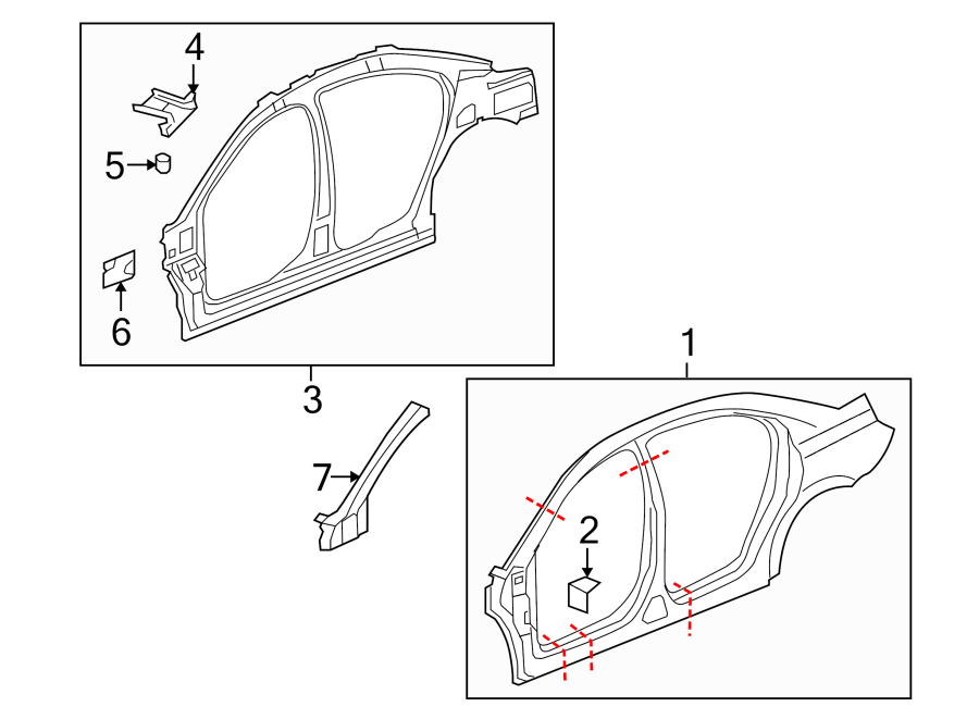 Diagram PILLARS. ROCKER & FLOOR. UNISIDE. for your 2021 GMC Sierra 2500 HD  SLE Extended Cab Pickup Fleetside 