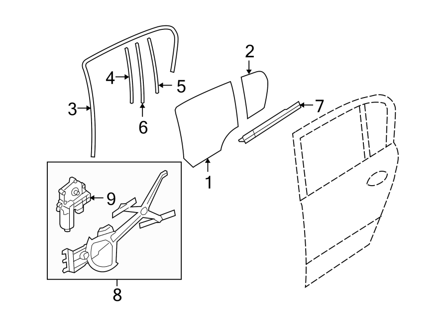 1Rear door. Glass & hardware.https://images.simplepart.com/images/parts/motor/fullsize/IM08545.png