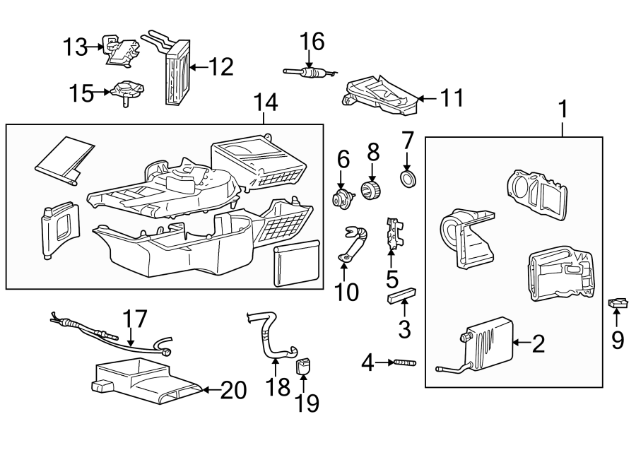 Diagram Air conditioner & heater. Roof. Evaporator & heater components. for your Ford E-450 Econoline Super Duty  