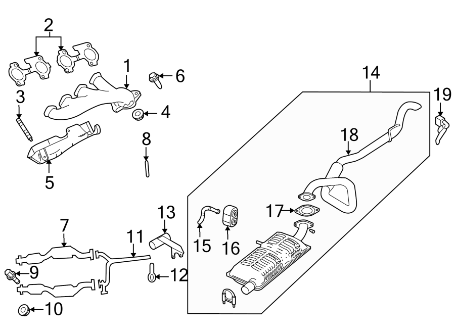 Diagram EXHAUST SYSTEM. EXHAUST COMPONENTS. for your 2019 Ford F-150 2.7L EcoBoost V6 A/T RWD XLT Extended Cab Pickup Fleetside 