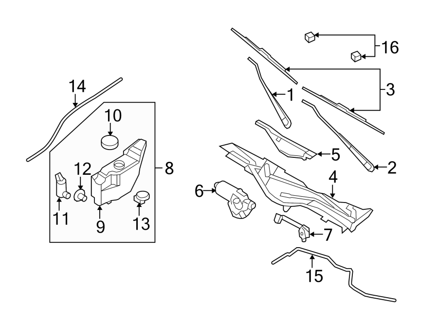 Diagram WINDSHIELD. WIPER & WASHER COMPONENTS. for your 2009 Ford F-150 4.6L V8 A/T RWD XLT Standard Cab Pickup Stepside 