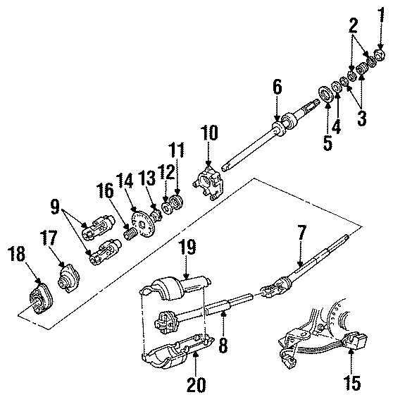 Diagram STEERING COLUMN. SHAFT & INTERNAL COMPONENTS. for your 1990 Mercury Grand Marquis   