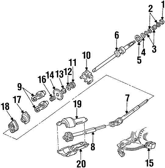 Diagram STEERING COLUMN. SHAFT & INTERNAL COMPONENTS. for your 1990 Mercury Grand Marquis   