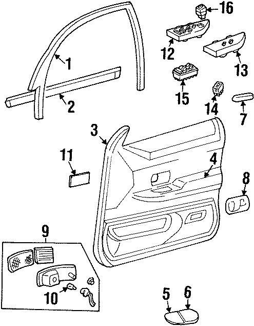 Diagram FRONT DOOR. INTERIOR TRIM. for your 2001 Ford F-150 5.4L Triton V8 CNG M/T RWD XLT Crew Cab Pickup Fleetside 