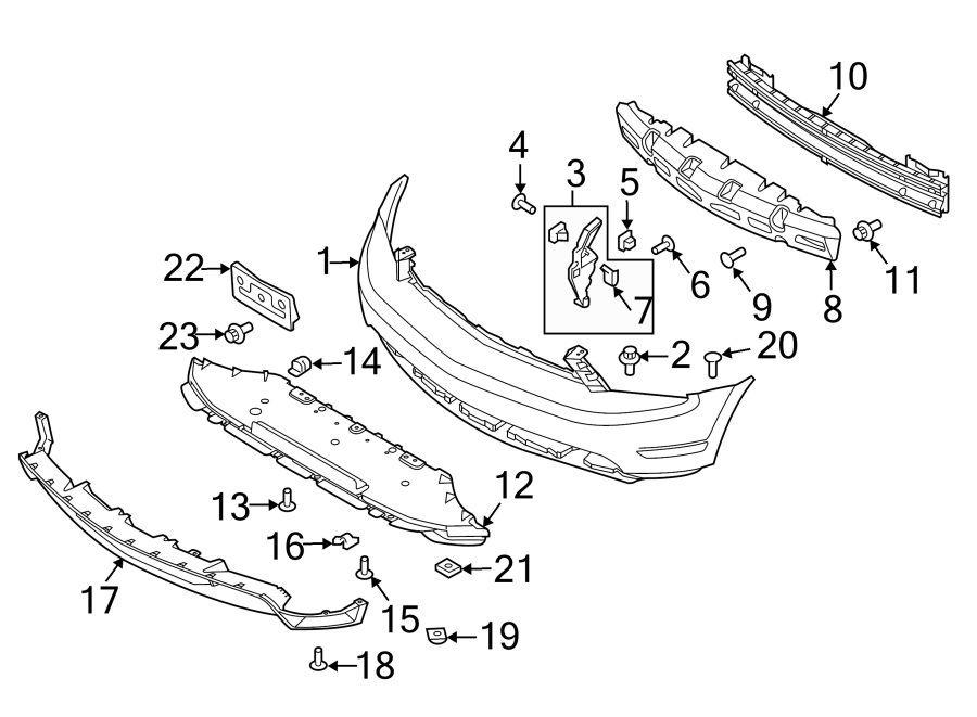 Diagram FRONT BUMPER & GRILLE. BUMPER & COMPONENTS. for your Ford