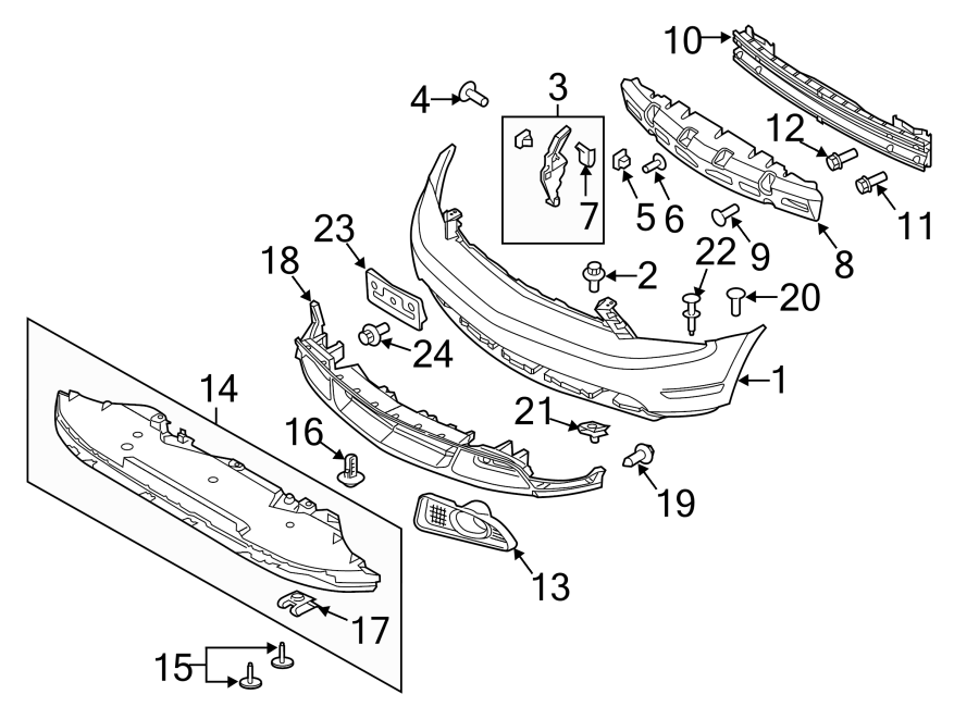 Diagram FRONT BUMPER & GRILLE. BUMPER & COMPONENTS. for your 2016 Lincoln MKZ Hybrid Sedan  