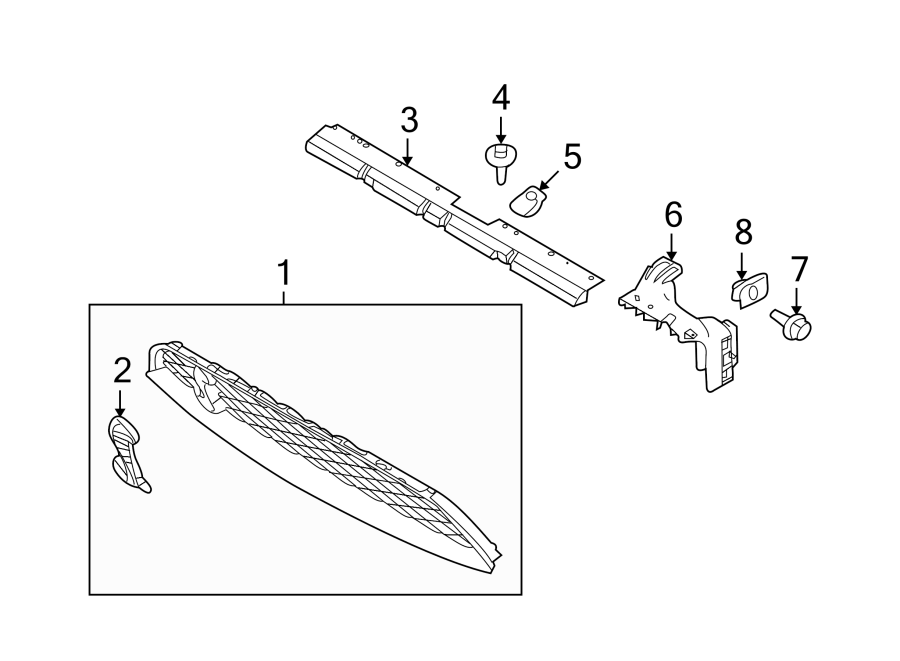 FRONT BUMPER & GRILLE. GRILLE & COMPONENTS. Diagram