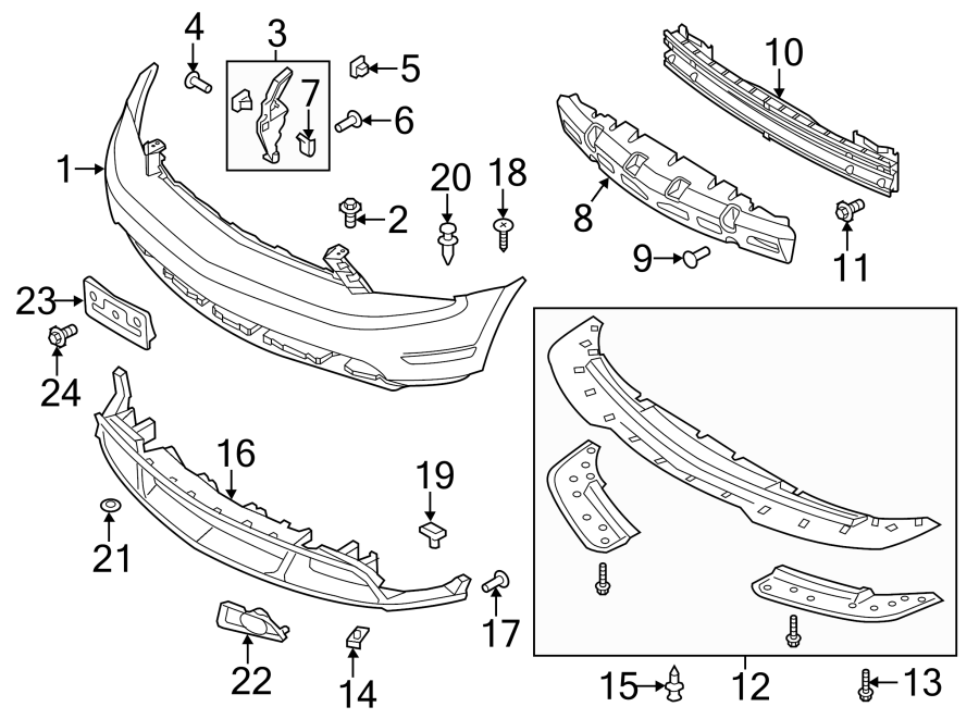 Diagram FRONT BUMPER & GRILLE. BUMPER & COMPONENTS. for your 2014 Ford F-150 6.2L V8 A/T 4WD Platinum Crew Cab Pickup Fleetside 