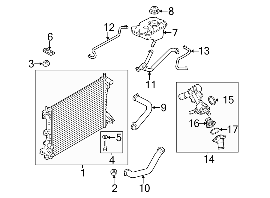 Diagram RADIATOR & COMPONENTS. for your 1988 Ford Mustang   