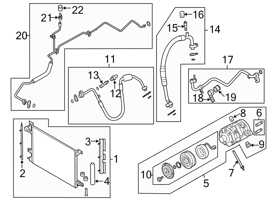 Diagram Air conditioner & heater. Compressor & lines. Condenser. for your 2021 Ford Explorer   