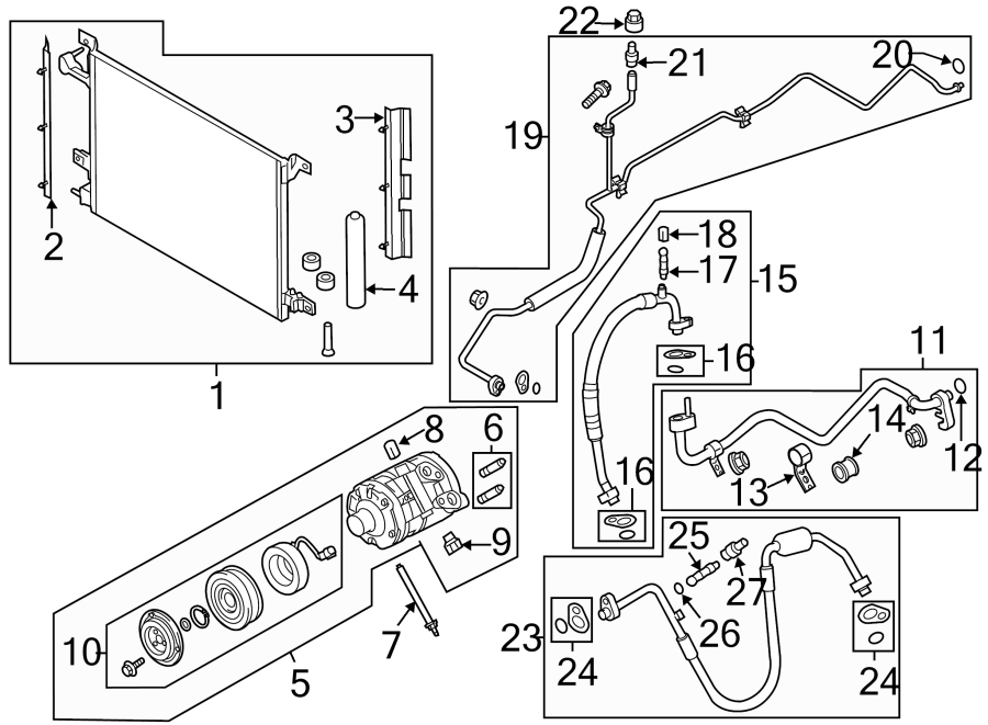 Diagram AIR CONDITIONER & HEATER. COMPRESSOR & LINES. CONDENSER. for your 2002 Ford Ranger   