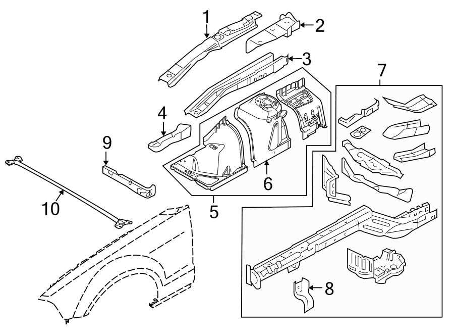 Diagram FENDER. STRUCTURAL COMPONENTS & RAILS. for your Ford E-250 Econoline  