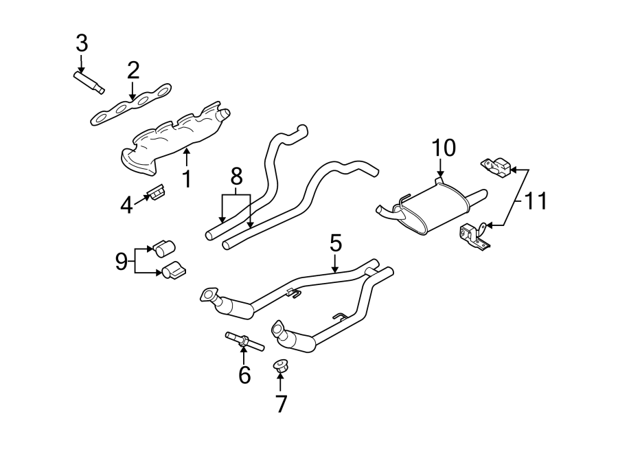 Diagram EXHAUST SYSTEM. EXHAUST COMPONENTS. EXHAUST MANIFOLD. for your 1984 Ford Mustang   