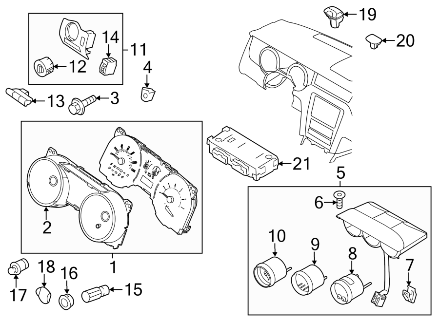 Diagram INSTRUMENT PANEL. CLUSTER & SWITCHES. for your 2016 Ford F-150 2.7L EcoBoost V6 A/T 4WD XL Standard Cab Pickup Fleetside 