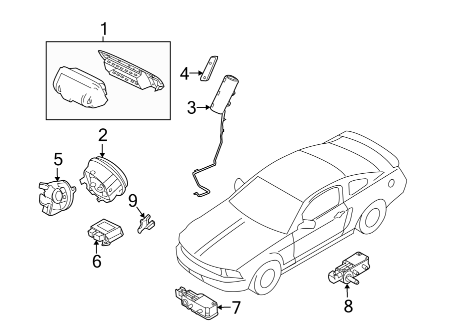 Diagram RESTRAINT SYSTEMS. AIR BAG COMPONENTS. for your Ford