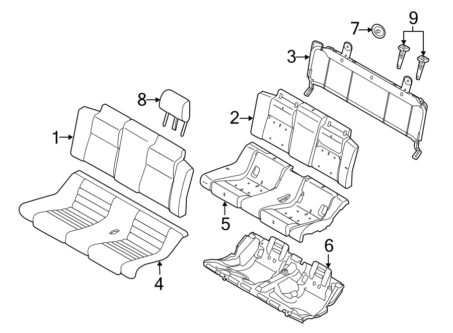 Diagram SEATS & TRACKS. REAR SEAT COMPONENTS. for your Ford Mustang  