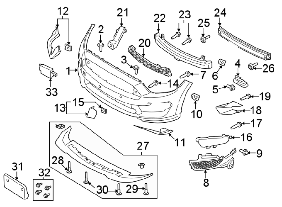 Diagram Front bumper & grille. Bumper & components. for your 1992 Ford F-150   