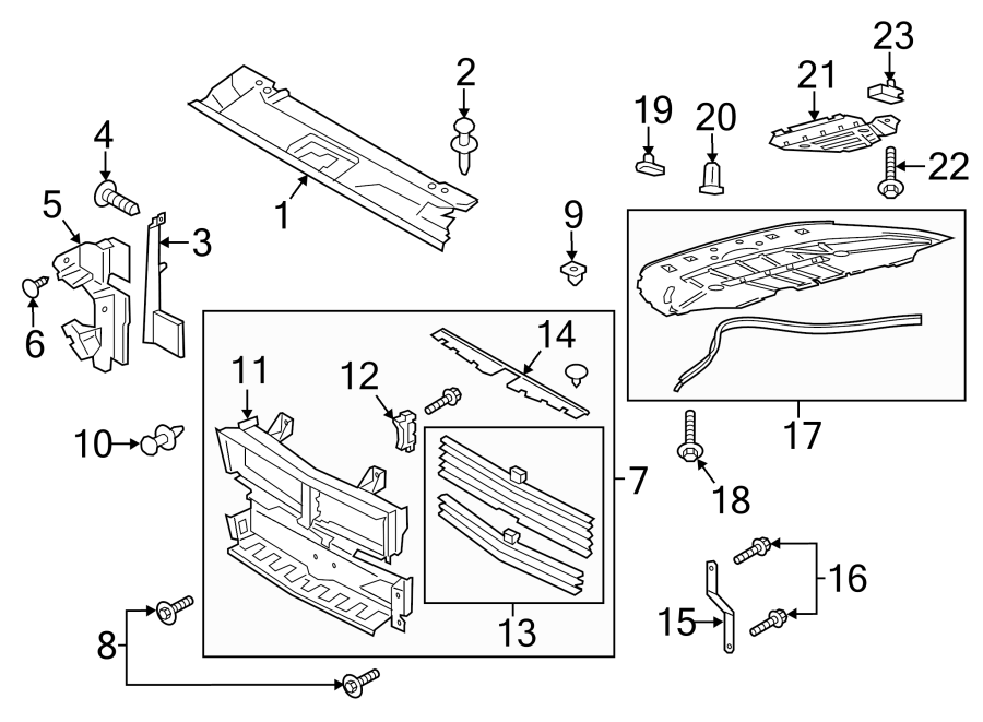 Diagram RADIATOR SUPPORT. SPLASH SHIELDS. for your 2017 Ford F-150 5.0L V8 FLEX A/T RWD Lariat Crew Cab Pickup Fleetside 