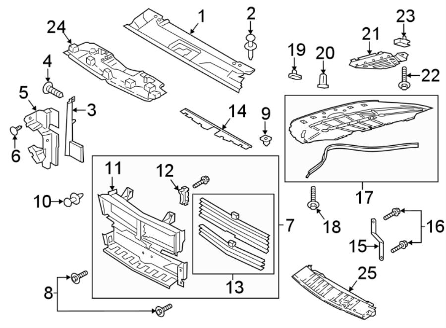 Diagram RADIATOR SUPPORT. SPLASH SHIELDS. for your 2019 Ford F-250 Super Duty   