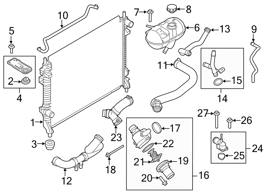 Diagram Radiator & components. for your 2019 Lincoln MKZ Hybrid Sedan  