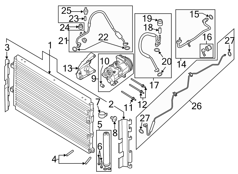 Diagram AIR CONDITIONER & HEATER. COMPRESSOR & LINES. CONDENSER. for your Ford