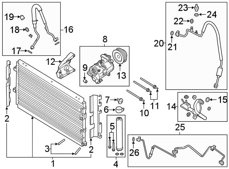 Diagram AIR CONDITIONER & HEATER. COMPRESSOR & LINES. CONDENSER. for your 2007 Lincoln MKZ   