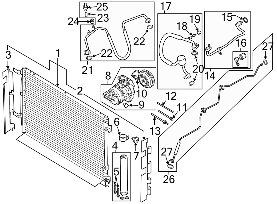 Diagram AIR CONDITIONER & HEATER. COMPRESSOR & LINES. CONDENSER. for your 2021 Ford Transit-150   