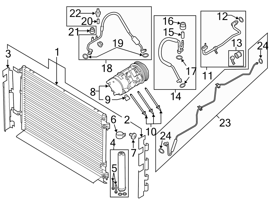 Diagram Air conditioner & heater. Rear suspension. Compressor & lines. Condenser. for your 2021 Ford Expedition   